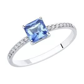 Кольцо из белого золота с ситалом синт. и фианитами 716157