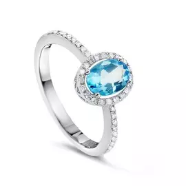 Кольцо из белого золота с топазом и бриллиантами 54261