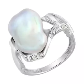 Кольцо из белого золота с жемчугом и бриллиантами 01-3533