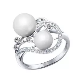 Кольцо из белого золота с жемчугом и бриллиантами 8010052 № 12 2