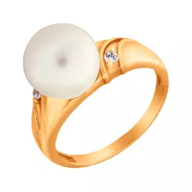 Кольцо из белого золота с жемчугом и фианитами 31070A1