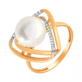 Кольцо из белого золота с жемчугом и фианитами 31547A1