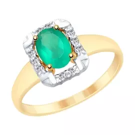 Кольцо из красного и белого золота с агатом и фианитами 715305