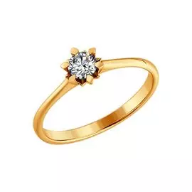 Кольцо из красного и белого золота с бриллиантом 1010530 № 13 89