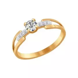 Кольцо из красного и белого золота с фианитами 015353