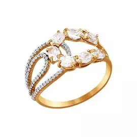 Кольцо из красного и белого золота с фианитами 016608