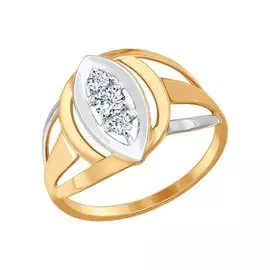 Кольцо из красного и белого золота с фианитами 017246