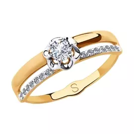 Кольцо из красного и белого золота с фианитами 018171