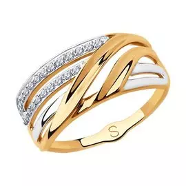 Кольцо из красного и белого золота с фианитами 018204