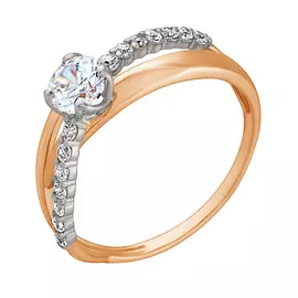Кольцо из красного и белого золота с фианитами 11-0076-10-01