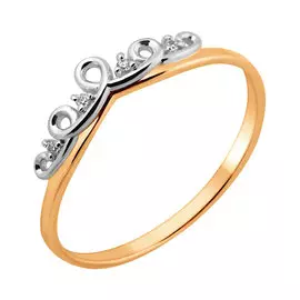 Кольцо из красного и белого золота с фианитами с родированием 11-1206-10-01