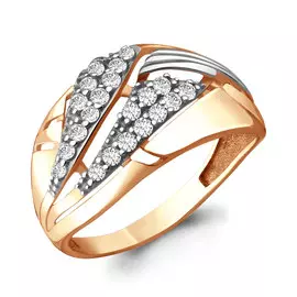 Кольцо из красного и белого золота с фианитами с родированием 64689А