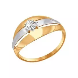 Кольцо из красного и белого золота с фианитом 016655