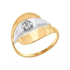 Кольцо из красного и белого золота с фианитом 016809