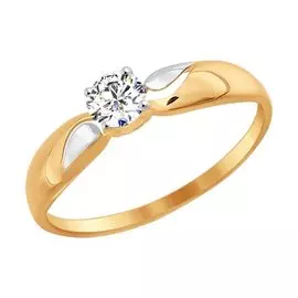 Кольцо из красного и белого золота с фианитом 016946