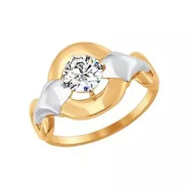 Кольцо из красного и белого золота с фианитом 017033