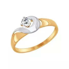 Кольцо из красного и белого золота с фианитом 017247