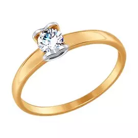 Кольцо из красного и белого золота с фианитом 017480