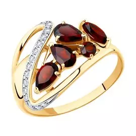 Кольцо из красного и белого золота с гранатами и фианитами 715392