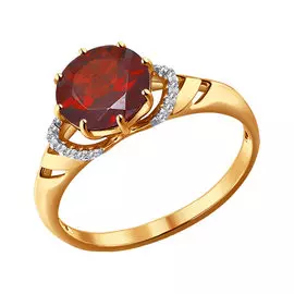 Кольцо из красного и белого золота с гранатом и фианитами 714013