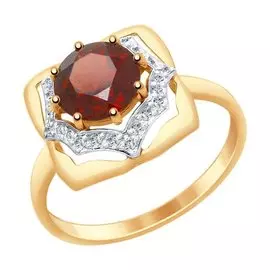 Кольцо из красного и белого золота с гранатом и фианитами 714872