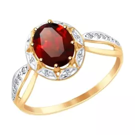 Кольцо из красного и белого золота с гранатом и фианитами 715033