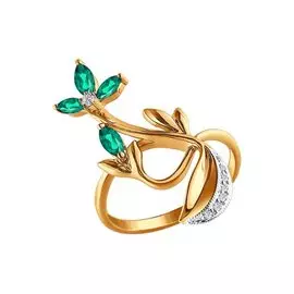 Кольцо из красного и белого золота с изумрудами и бриллиантами 3010432 №12 4