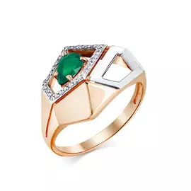 Кольцо из красного и белого золота с изумрудом и бриллиантами 1-407845-00-01