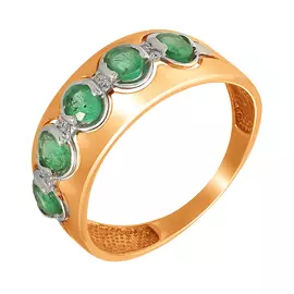 Кольцо из красного и белого золота с изумрудом и бриллиантами 2011449 №16 7