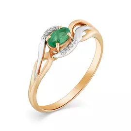 Кольцо из красного и белого золота с изумрудом и бриллиантами с родированием 1-105-176-01