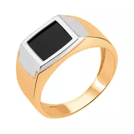Кольцо из красного и белого золота с ониксом с родированием 13-1817-10-14