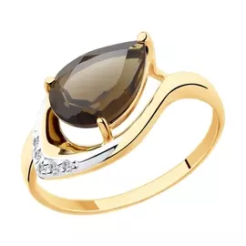 Кольцо из красного и белого золота с раухтопазом и фианитами 715521