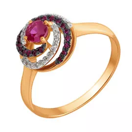 Кольцо из красного и белого золота с рубинами и бриллиантами 4010622 №19 7