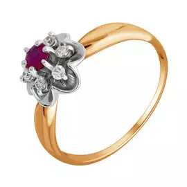 Кольцо из красного и белого золота с рубином и бриллиантами К1104-124