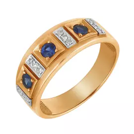 Кольцо из красного и белого золота с сапфирами и бриллиантами 2010287 №15 44