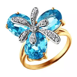 Кольцо из красного и белого золота с топазами и фианитами 712346