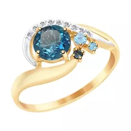 Кольцо из красного и белого золота с топазом и фианитами 715048