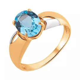 Кольцо из красного и белого золота с топазом swiss с родированием 11-1942-10-10