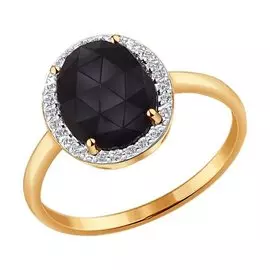 Кольцо из красного золота с агатом и фианитами 714225