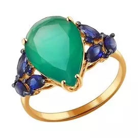 Кольцо из красного золота с агатом и сапфирами 714189