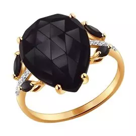 Кольцо из красного золота с агатом, наношпинелем и фианитом 714286