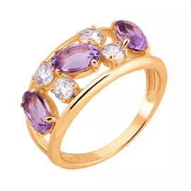 Кольцо из красного золота с аметистами и фианитами 11-0015-11-07