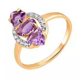 Кольцо из красного золота с аметистами и фианитами 11-1226-11-07