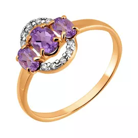 Кольцо из красного золота с аметистами и фианитами 11-1228-11-07