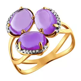 Кольцо из красного золота с аметистами и фианитами 712947