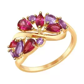 Кольцо из красного золота с аметистами и родолитами 714845