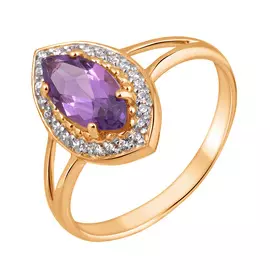 Кольцо из красного золота с аметистом и фианитами 11-0906-11-07
