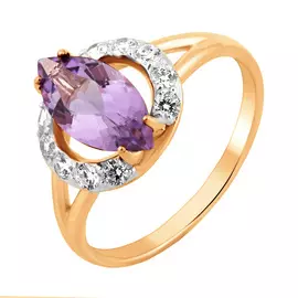 Кольцо из красного золота с аметистом и фианитами 11-0941-11-07