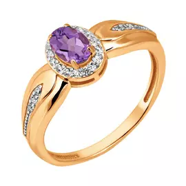 Кольцо из красного золота с аметистом и фианитами 11-1014-11-07