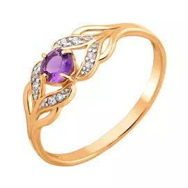 Кольцо из красного золота с аметистом и фианитами 11-1089-11-07